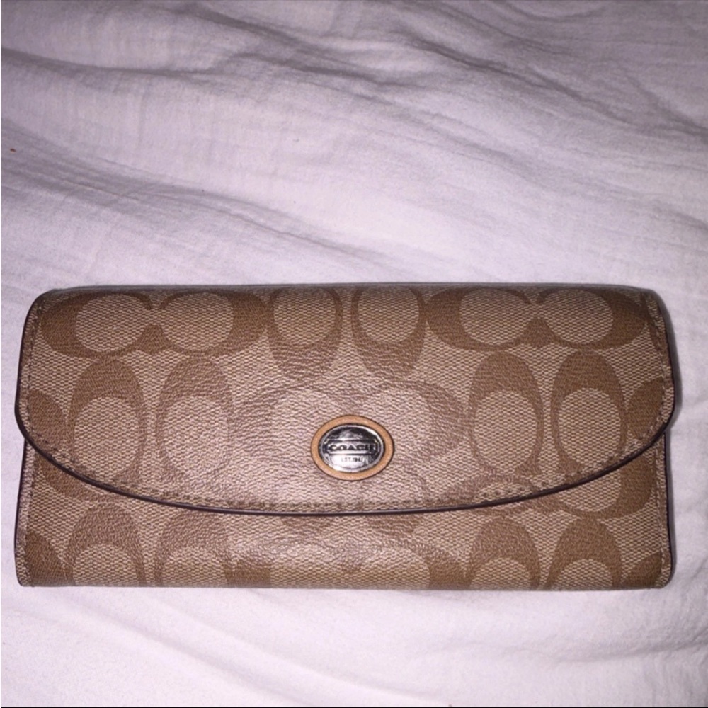 Coach Brown Signature Canvas Fold-Over Wallet